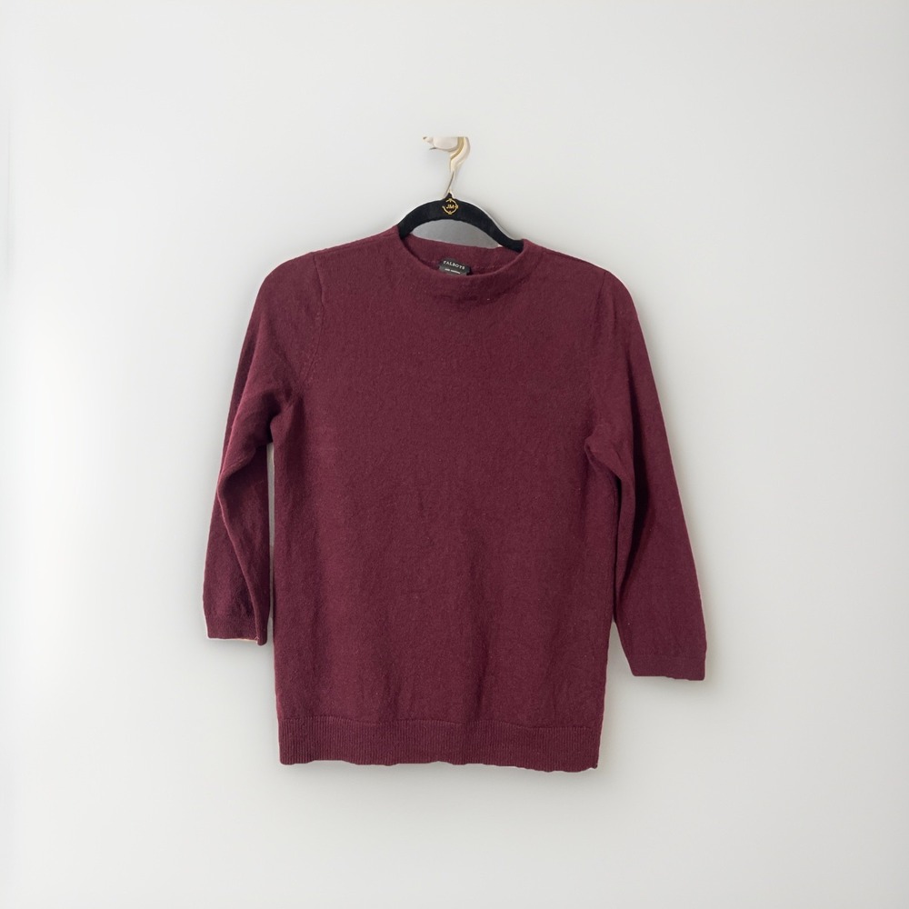 Talbots Women's Sz Small 100% Pure Cashmere Crew Neck Pull Over Sweater Burgundy